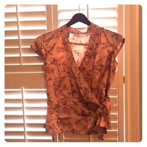 Pink kimono style cap sleeve top